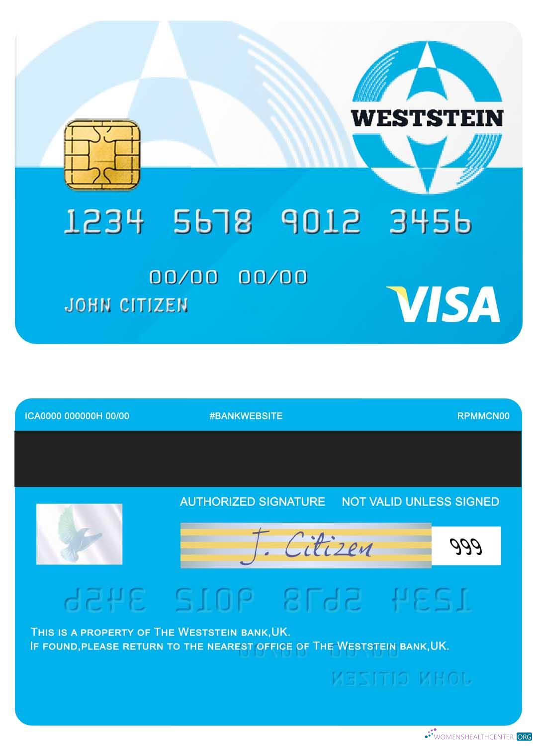 Download United Kingdom Weststein bank visa card Photoshop template